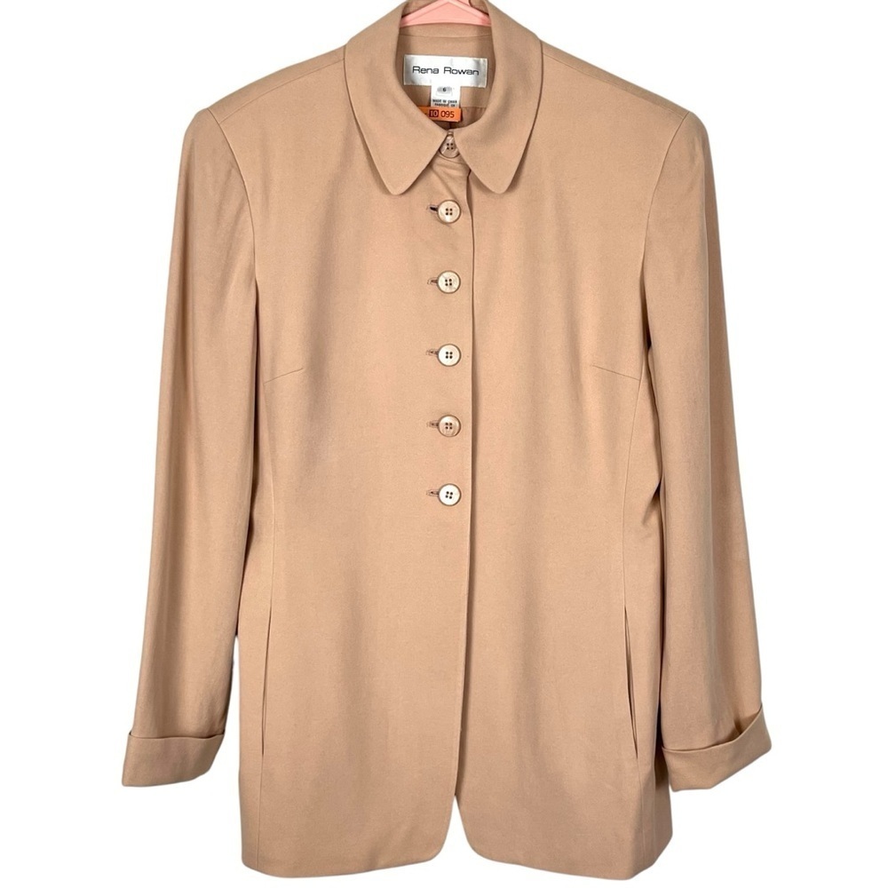 Rena Rowan 100% Silk Longline Career Blazer Jacket Flesh Colored Size 6 Vintage - Picture 2 of 13